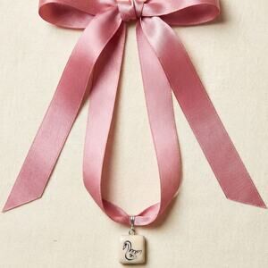 Swan Ribbon Choker Necklace Sterling Silver Clasp Adjustable Bow